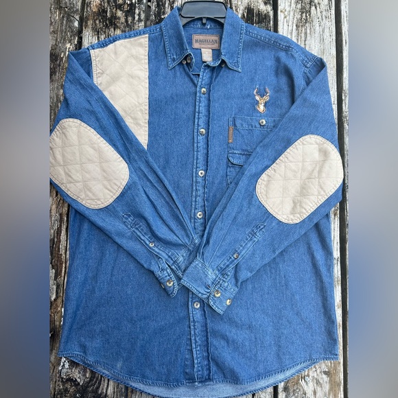 Magellan Mens Denim Long Sleeve Shooter’s Shirt with Embroidered Deer. Size Med - Picture 2 of 5